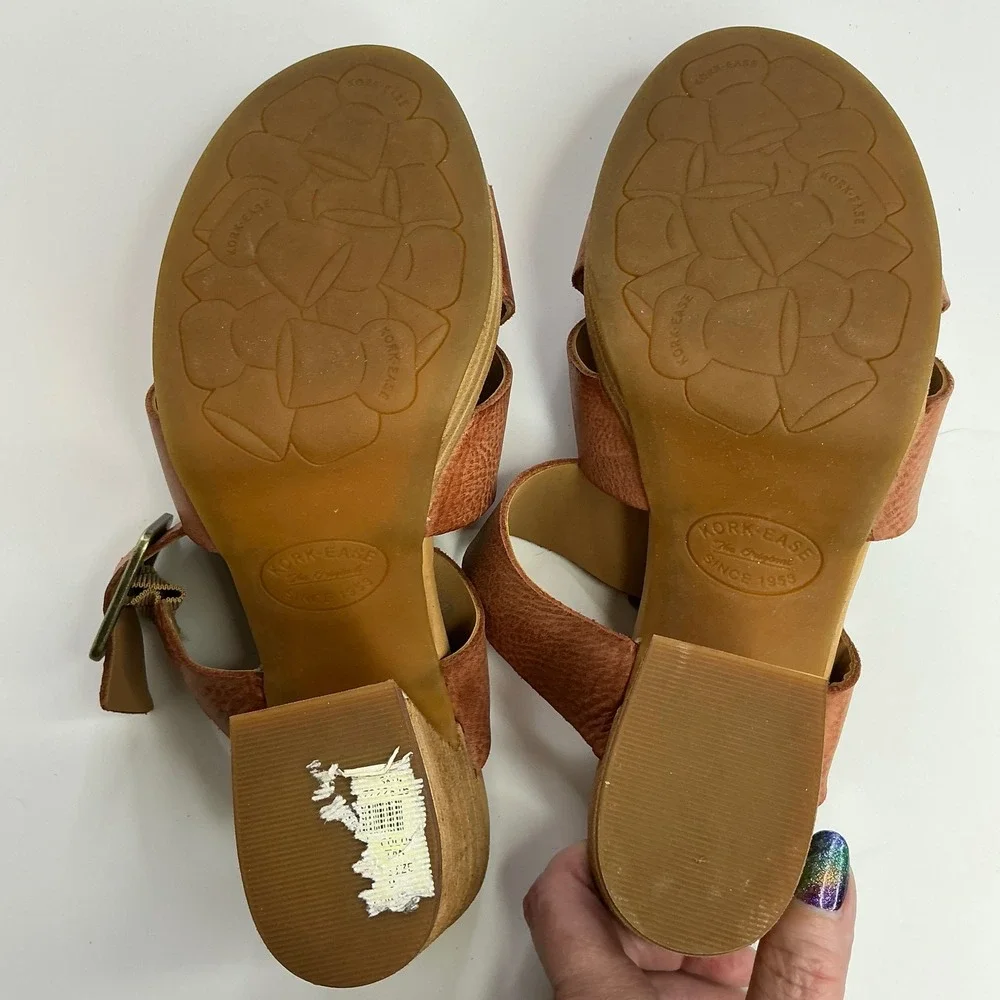 Kork-Ease Brown Leather Platform Sandal Women Size 9M Block Heel Slide K70428